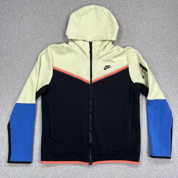 Nike Sportswear Tech Fleece Hoodie Mens Large L Lime Ice Black Blue CU4489-303 - Picture 1 of 12